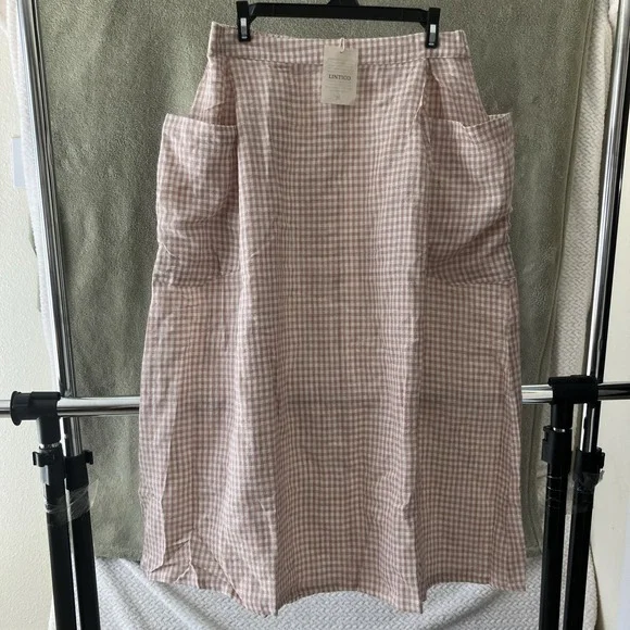 NWT Lintico Linen Blend Checked Skirt Large Coastal Preppy Cottage $99 - Picture 1 of 8